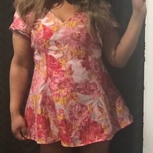 SHEIN Pink and Yellow Floral Mini Dress